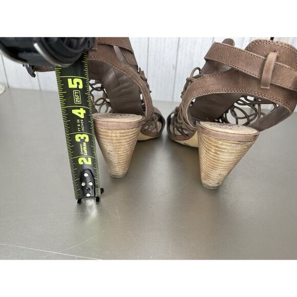 Vince Camuto Leather Caged Strappy Peep Toe Heels Size 10 Brown Gladiator - Picture 7 of 7